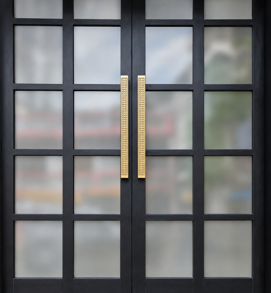 Sama Inn entrance glass door with golden handles